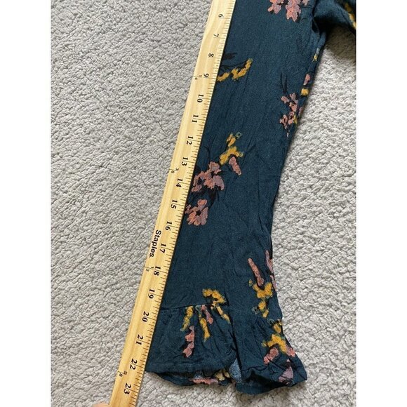 Xhilaration Teal Floral Print Babydoll Dress Small S Long Sleeve Mini Cross Back - Picture 10 of 10